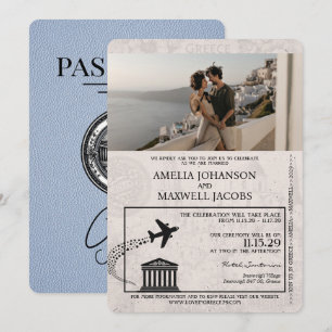 Staubblaue Griechische Hochzeitseinladung im Reise Einladung