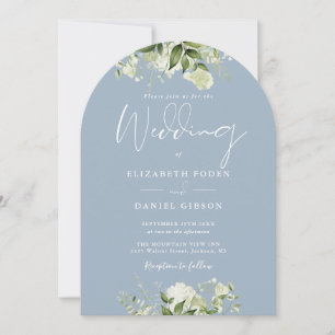 Staubblaue Grünpflanzen-Blumenmonogramm-Hochzeitsb Einladung