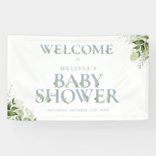 Staubblaue Grünpflanzen-Buchstaben-Babyshower-Will Banner