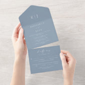 Staubblaue Hochzeit All In One Einladung (Abreißen)