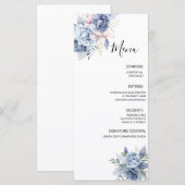Staubblaue Hochzeit mit Blumen Menükarte (Vorne/Hinten)