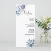 Staubblaue Hochzeit mit Blumen Menükarte (Stehend Vorderseite)