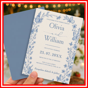 Staubblaue Hochzeit Wildblume Einladung