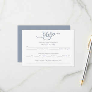 Staubblaue Hochzeits-RSVP-Karte mit Essensauswahl RSVP Karte
