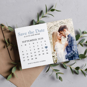 Staubblaue Hochzeits-Save-the-Date-Kalender-Foto Save The Date