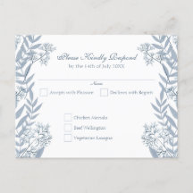 Staubblaue Hochzeits-Vintage-Postkarte RSVP