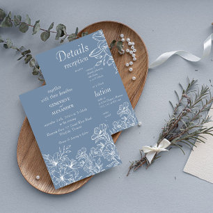 Staubblaue Hochzeitseinladung mit Lilien Einladung