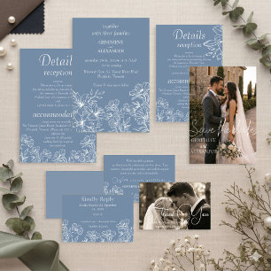 Staubblaue Hochzeitseinladung mit Lilien Einladung