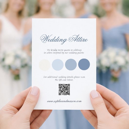 Staubblaue Hochzeitskleidung Karte mit QR-Code