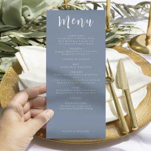 Staubblaue Hochzeitsmenükarte Elegante Empfangs-Di Menükarte
