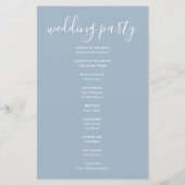Staubblaue Hochzeitsprogramm mit Unterschriftensch (Rückseite)