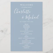Staubblaue Hochzeitsprogramm mit Unterschriftensch (Vorderseite)