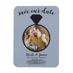 Staubblaue Hochzeitsring-Foto Save-the-Date Magnet