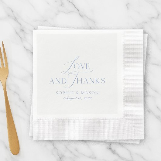Staubblaue Hochzeitsserviette 'Liebe und Dank' Serviette