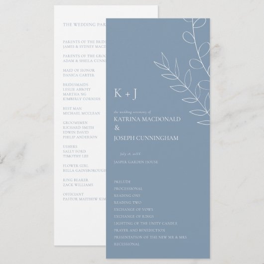 Staubblaue Hochzeitszeremonie Minimalistisch Elega Programm (Vorne/Hinten)
