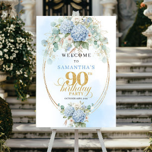 Staubblaue Hortensien-Blumen 90. Geburtstagsbegrüß Poster