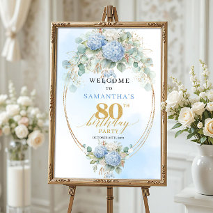 Staubblaue Hortensien Boho-Blumen zum 80. Geburtst Poster