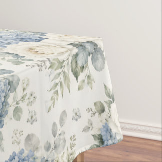 Staubblaue Hortensien Cremeweiße Rosen Floral Tischdecke