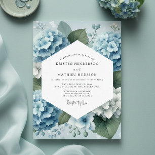 Staubblaue Hortensien-Romanze Hochzeit Einladung