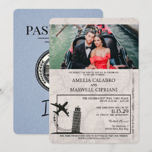 Staubblaue Italienische Hochzeitseinladung im Reis Einladung