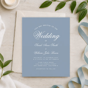 Staubblaue Kalligrafie-Hochzeitseinladung zum klei