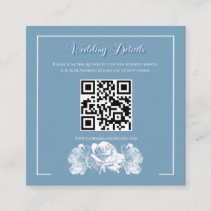 Staubblaue Kalligrafie QR Info Hochzeit Begleitkarte