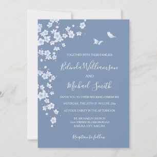 Staubblaue Kirschblüten-Hochzeit Einladung