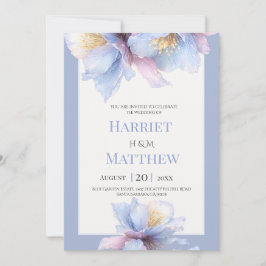 Staubblaue Lavendel-Aquarell-Blumenhochzeit Einladung