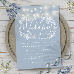 Staubblaue Lichterketten Schrift Hochzeit Einladung
