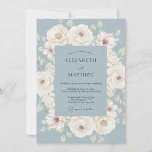 Staubblaue malerische Blüten Hochzeit Einladung