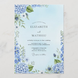 Staubblaue malerische botanische Hochzeit Einladung
