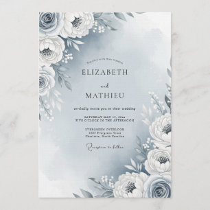 Staubblaue malerische Flora-Hochzeit Einladung
