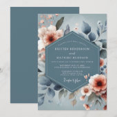 Staubblaue malerische Flora-Hochzeit Einladung (Vorne/Hinten)