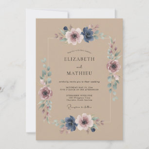 Staubblaue malerische Romanze-Hochzeit Einladung