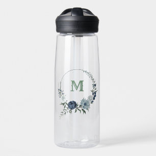 staubblaue, marineblaue und weiße Blume Trinkflasche