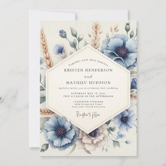 Staubblaue Meadow Bloom Hochzeit Einladung (Vorderseite)