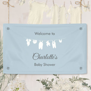 Staubblaue minimalistische Babyparty für einen Jun Banner