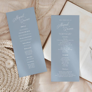 Staubblaue Minimalistische Hochzeitsprogrammkarte  Einladung