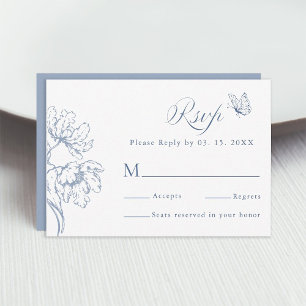 Staubblaue moderne klassische Blumenhochzeit  RSVP Karte