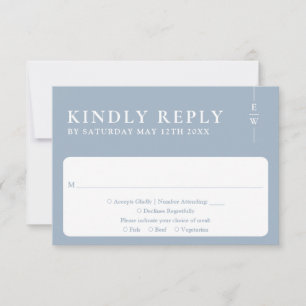 Staubblaue moderne minimalistische Monogramm-Hochz RSVP Karte