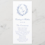 Staubblaue Monogramm Botanischer Kranz Hochzeit Programm (Vorderseite)
