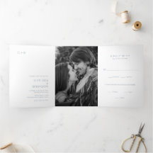 Staubblaue Monogramm-Foto-Moderne Hochzeit