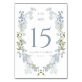 Staubblaue Monogramm-Garten-Vintage-Hochzeit Tischnummer (Rückseite)