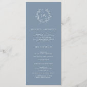 Staubblaue Monogramm-Hochzeit Programm (Vorderseite)