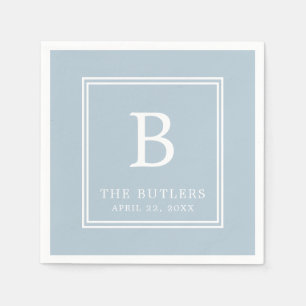 Staubblaue Monogramm-Hochzeitspapier-Servietten Serviette