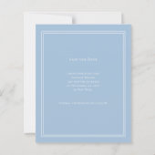 Staubblaue Monogramm-Kranz-Hochzeit Save the Date (Rückseite)