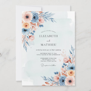 Staubblaue Neblige Botanische Hochzeit Einladung