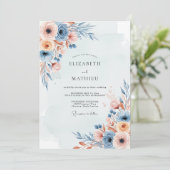 Staubblaue Neblige Botanische Hochzeit Einladung (Stehend Vorderseite)