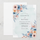 Staubblaue Neblige Botanische Hochzeit Einladung (Vorne/Hinten)