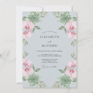 Staubblaue Orchideen-Botanische Hochzeit Einladung